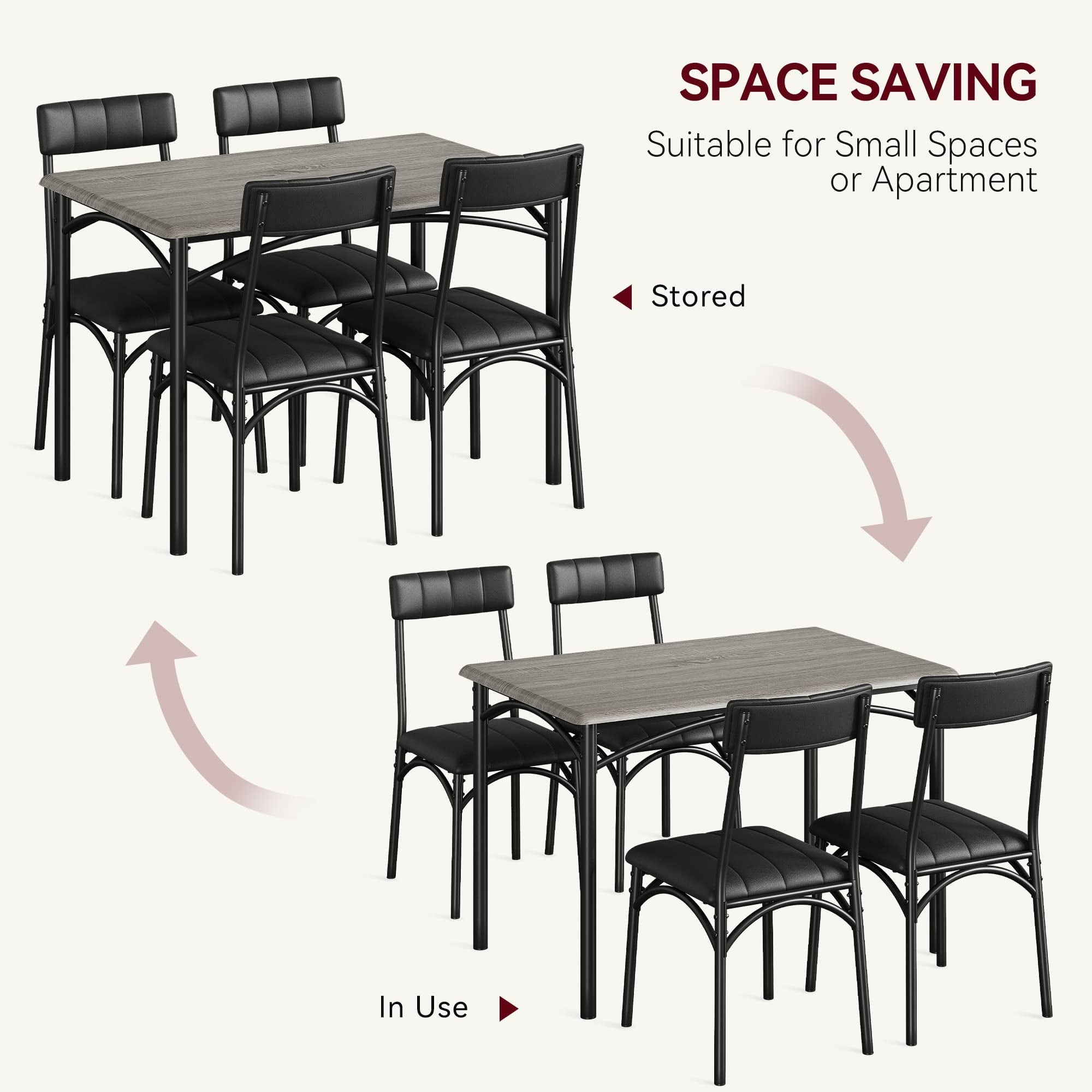 2024 New Dining Table Set for 4, Kitchen Table and Chairs, Metal and Wood Rectangular Dining Room Table Set with 4 Upholstered Chairs, 5 Piece Dining Set for Small Space, Apartment