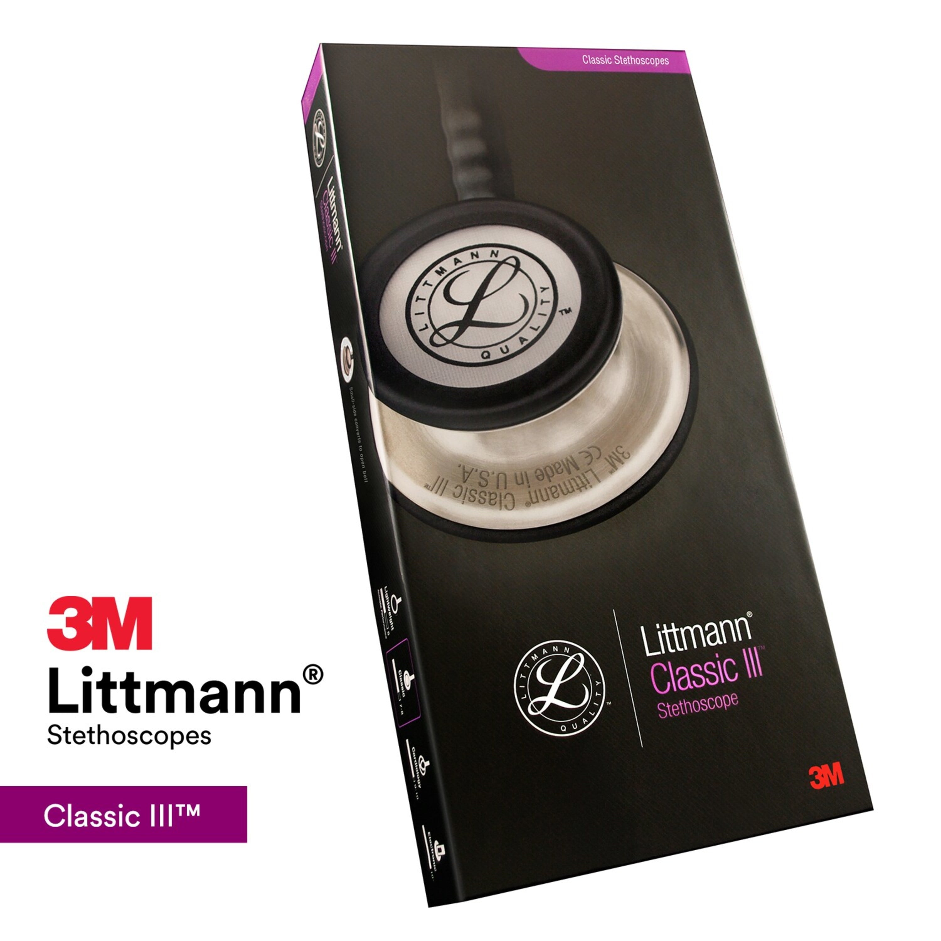 3M Littmann Classic III Stethoscope, Smoke-Finish, Black Tube, 27 inch, 5811