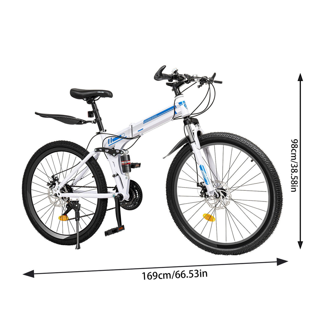 26" Mountain Bike 21-Speed Folding Men Women Bikes Dual Disc Brake MTB Bicycle