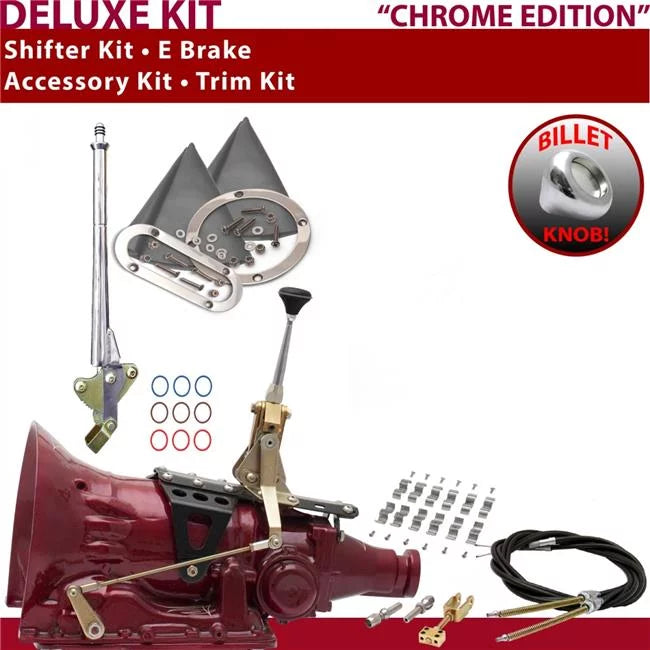 American Shifter  700R4 Shifter Kit Chrome 6 in. E Brake Cable Clamp Trim Kit for EC22C