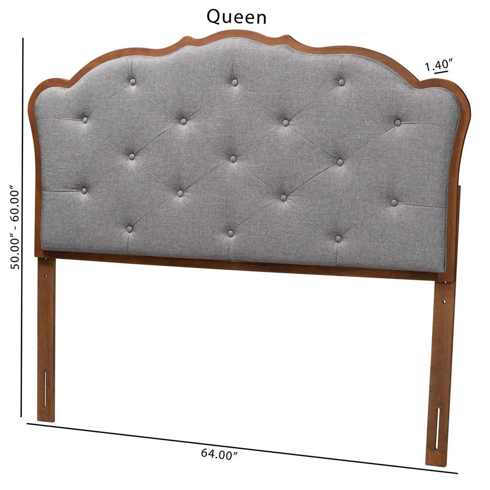 Baxton Studio Leandra Gray Fabric and Walnut Brown Wood King Size Headboard