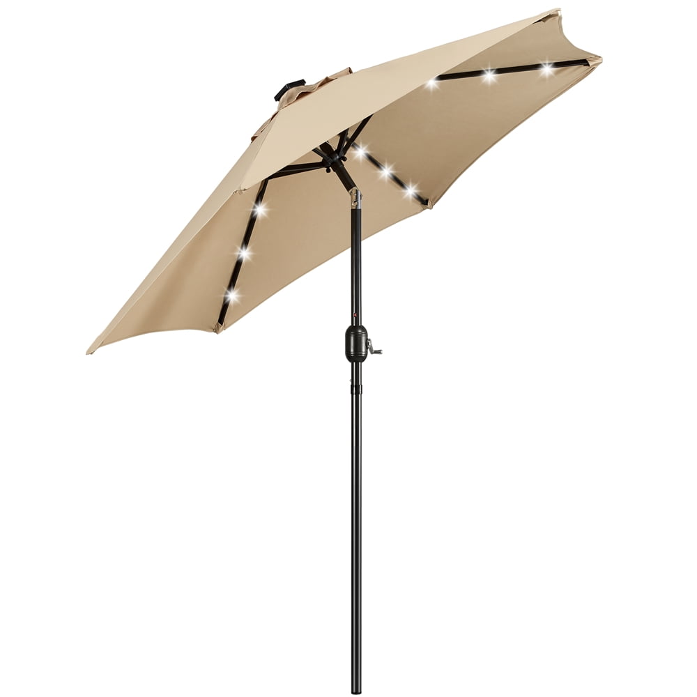 Alden Design 7.5ft Standard Patio Umbrella with LED Lights, Tan