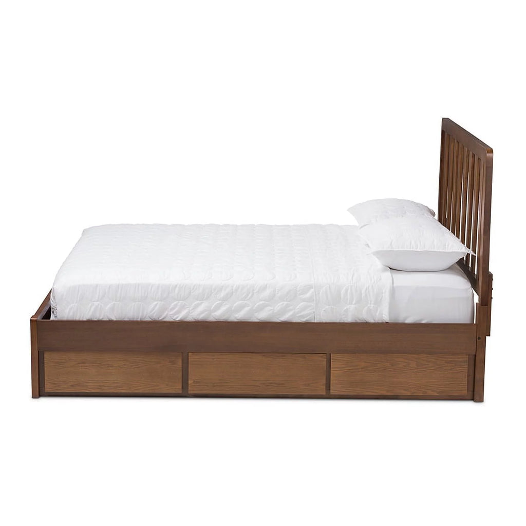 Baxton Studio Raurey Modern and Contemporary Walnut Finished Queen Size Storage Platform Bed