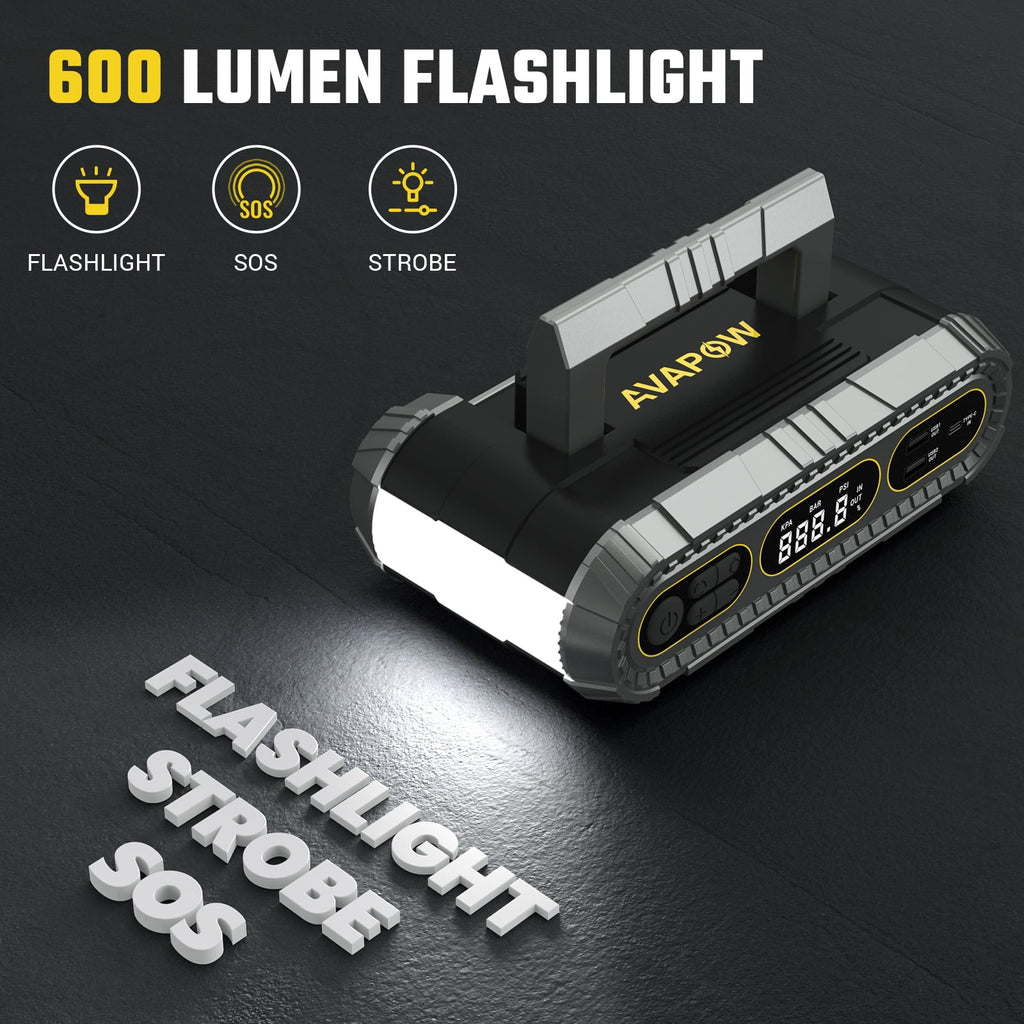 AVAPOW Jump Starter with Air Compressor, 2000A Battery Jump Starter (up to 8.0L Gas/6.0L Diesel Engines), 150PSI Digital Tire Inflator, 12V Jump Box with Emergency Light