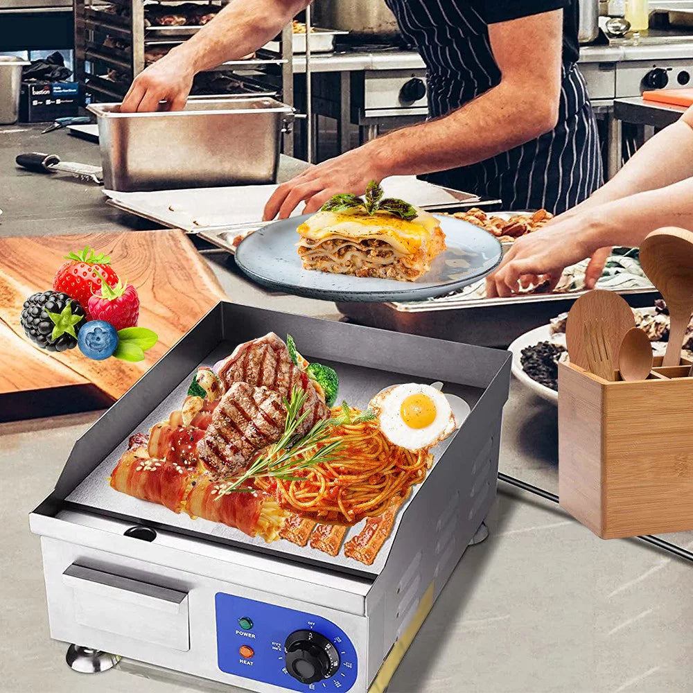 14" Countertop Electric Griddle for Pancakes Pizzas Steaks Burgers Bacon Breakfast Grilled Cheese (1500W)