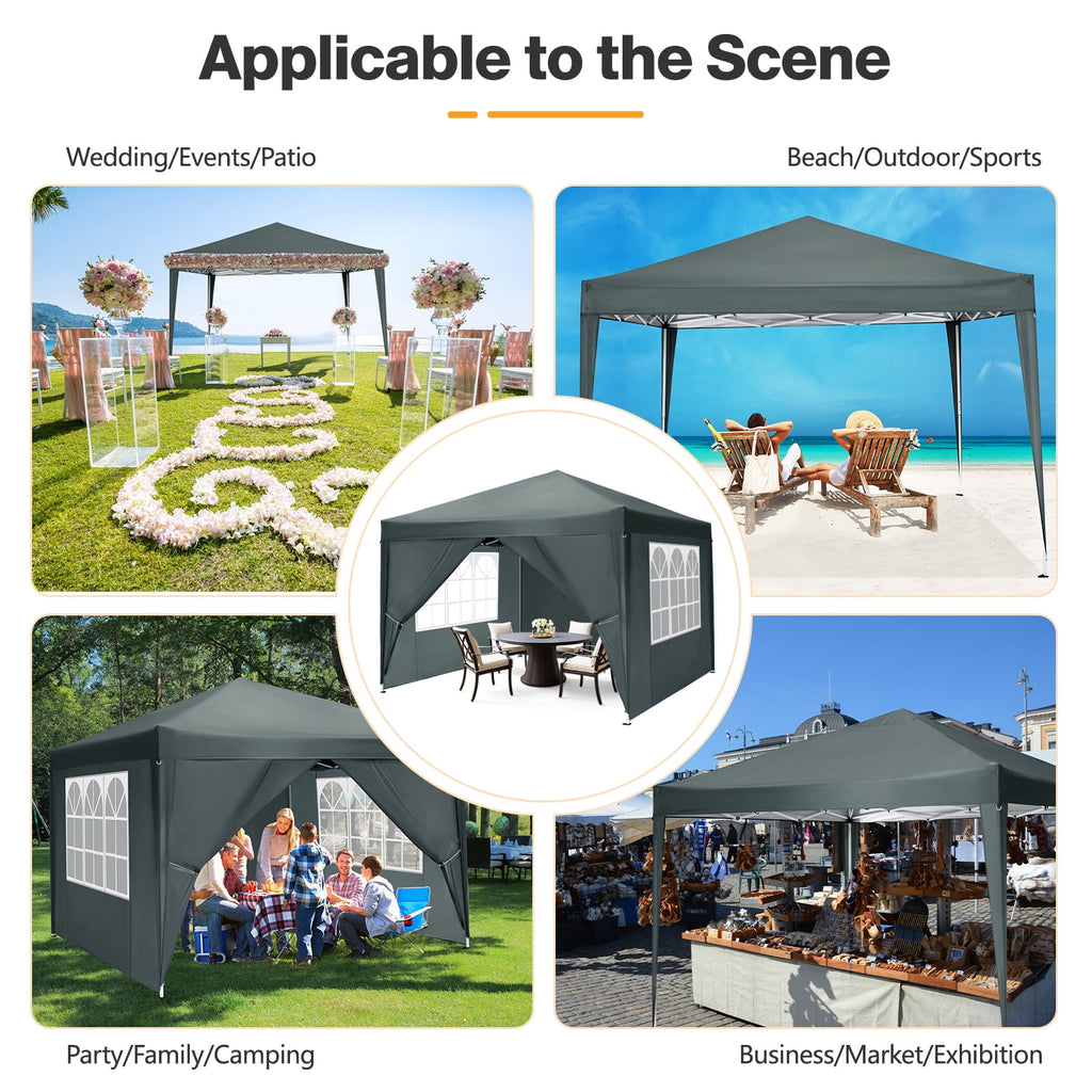 10'x 10' Pop up Canopy 1 Person Setup Canopy Portable Outdoor Party Instant Shelter with 4 Removable Sidewalls & Carrying Bag for Wedding Picnics Camping, White