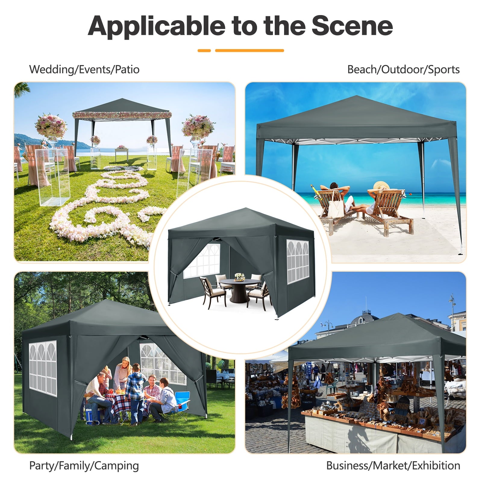 10'x 10' Pop up Canopy 1 Person Setup Canopy Portable Outdoor Party Instant Shelter with 4 Removable Sidewalls & Carrying Bag for Wedding Picnics Camping, White