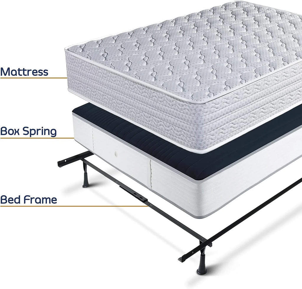 Adjustable Bed Base - Heavy Duty Steel Bed Frame, Metal Bed Frame Expands To Full Bed Rails, Full/Queen Bed Frame - 5.25” H Bed Frame , Universal Headboard Brackets, Black