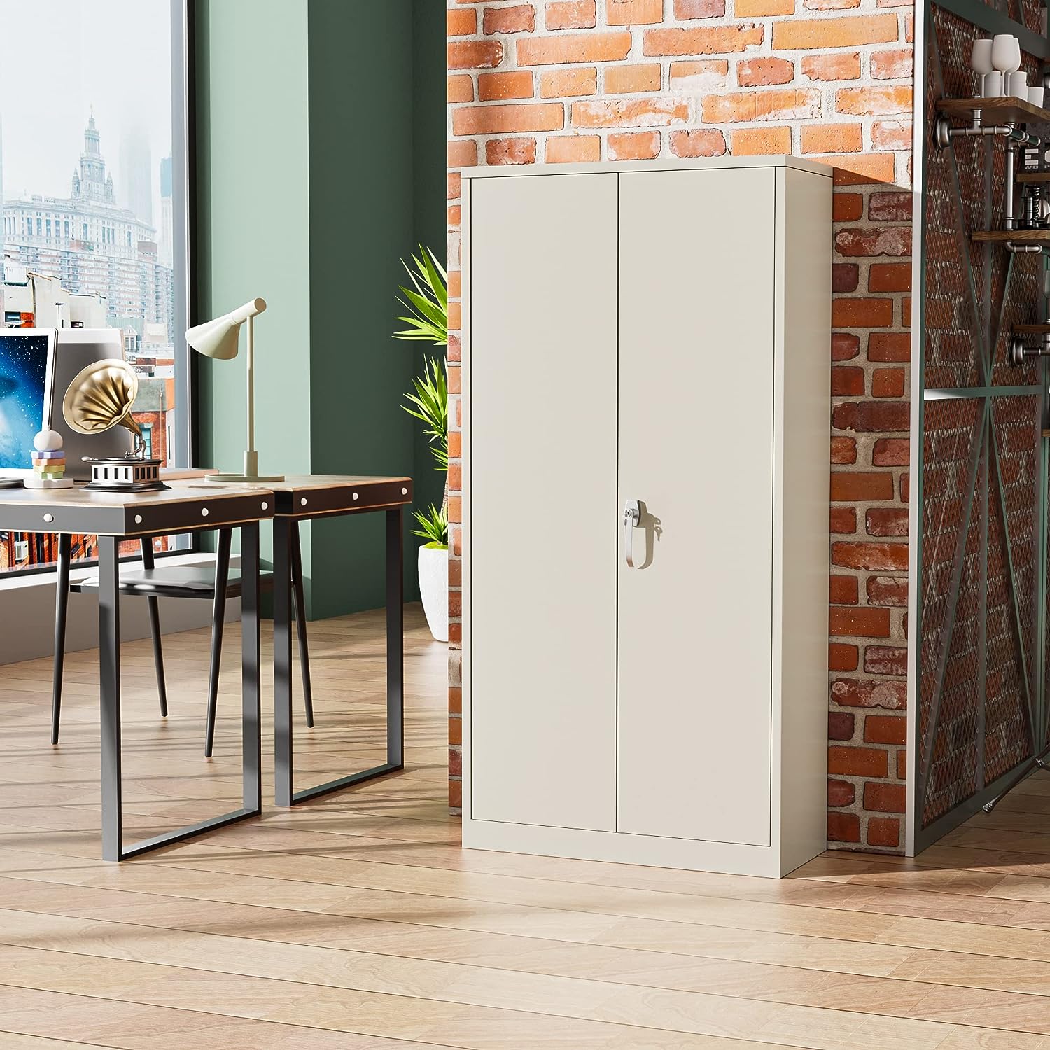 71" Metal Garage Storage Cabinet with Locking Doors and Adjustable Shelves for Home, Office(Black)