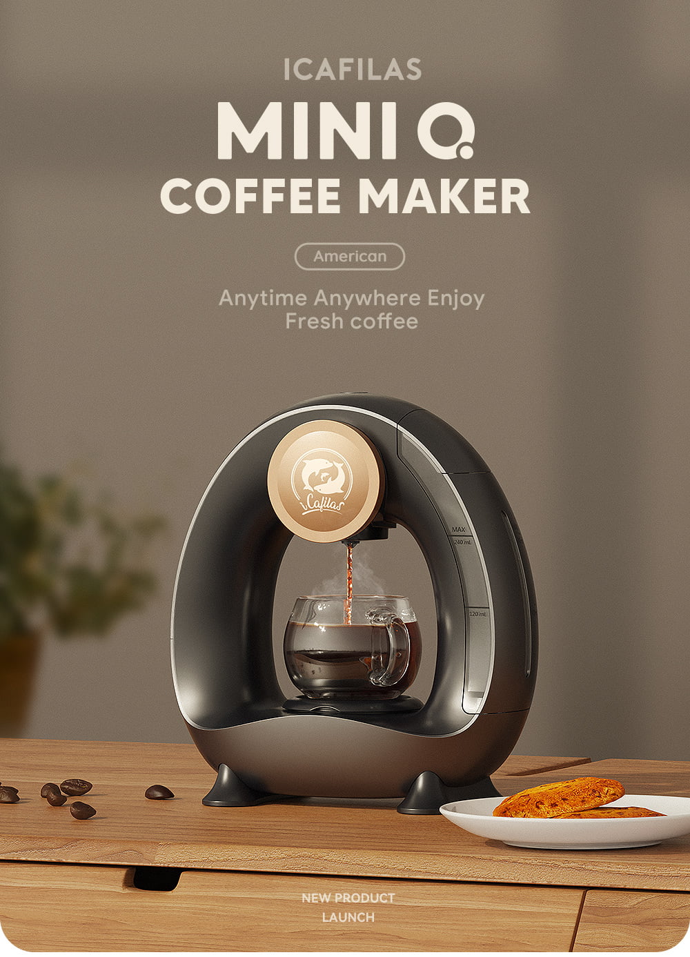 "iCafilas" Mini Q Coffee Maker One Cup 120ML/240ML Coffee Machine Portable American Coffee Maker Your Own Barista Semi-Automatic 1400W Coffee Maker Mini Personal Coffee Maker