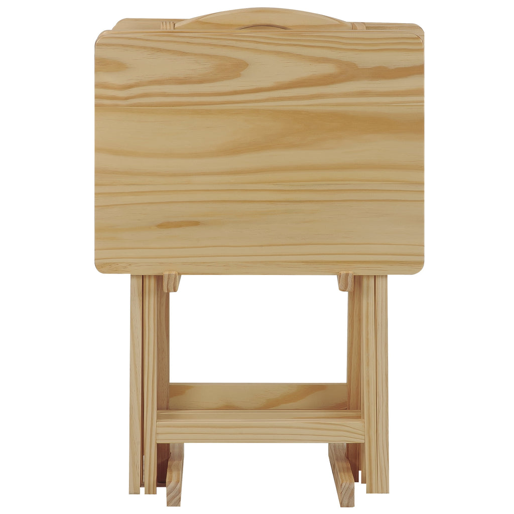 5 Piece TV Tray Table Set in Natural (4 Trays, 1 Stand)