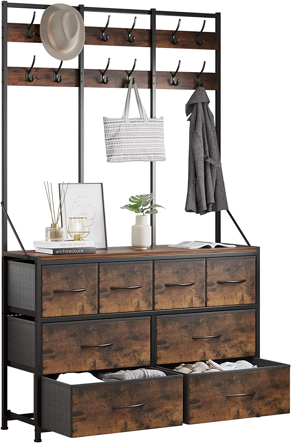 8 Drawer Dresser, Chest of Drawers for Bedroom Living Room, Entryway, Fabric Storage Chest for Closets (Rustic Brown)