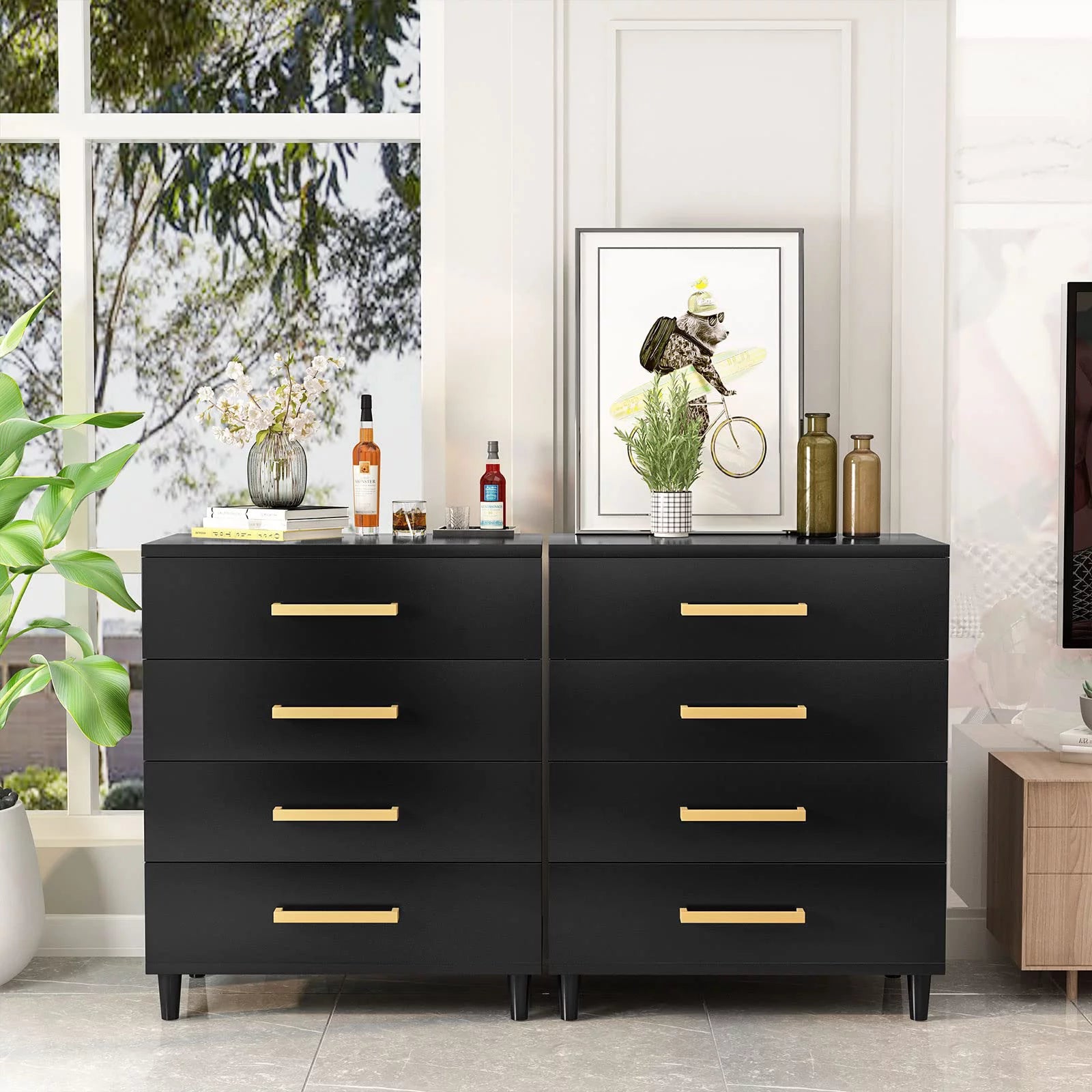 AWQM Drawer Dresser, Modern Dresser Chest with 4 Drawers and Metal Handles, for Bedroom, Office, Living Room, Black