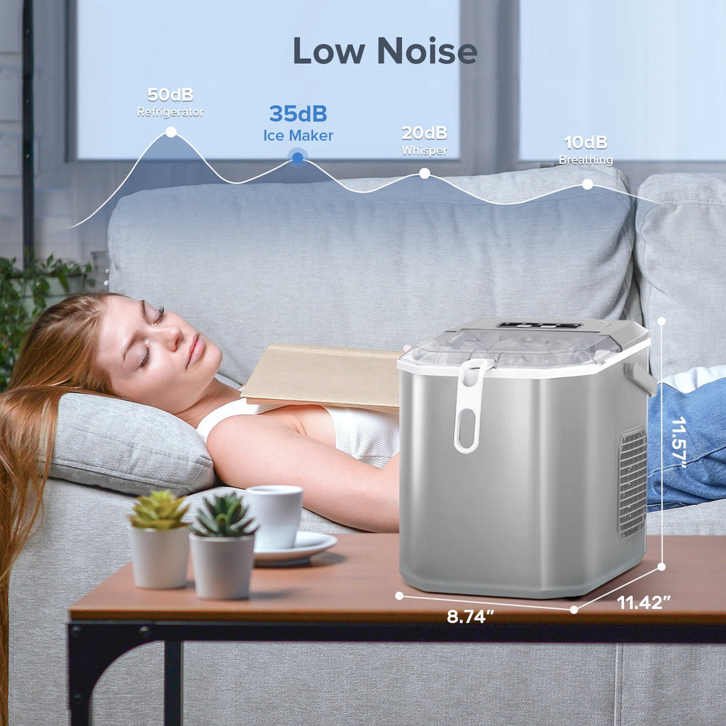 Auseo Countertop Ice Maker, Self-cleaning Portable Ice Maker Machine with Handle and Ice Scoop, Bullet Ice Cubes, 9Pcs/8Min 26Lbs/24H for Home/Office/Bar/Party (Black)