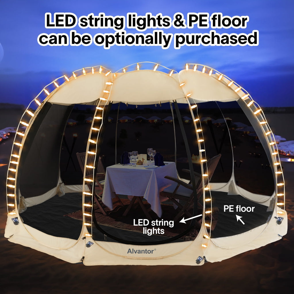 Alvantor Screen House Room Camping Tent Outdoor Canopy Dining Gazebo Pop Up Sun Shade Hexagon Shelter Mesh Walls Not Waterproof 10'x10' Beige