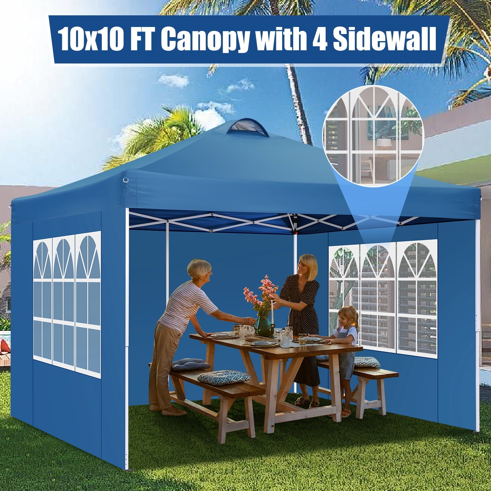 10'x10' EZ Pop Up Canopy with Top Vent, Large Commercial Tent, Waterproof and Sunproof with 4 Removable Sidewalls, Suitable for Weddings come with 4 Sandbags (Black)