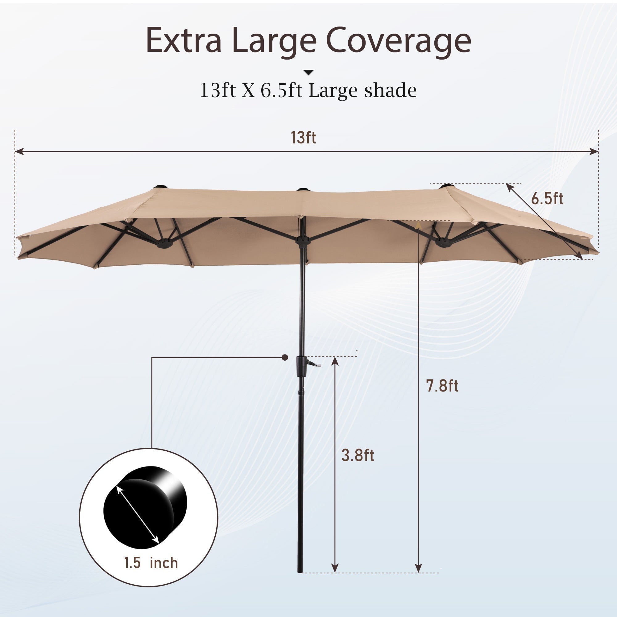 Alpha Joy 13x6.5ft Double-Sided Extra Large Outdoor Patio Umbrella with Crank Handle, Beige