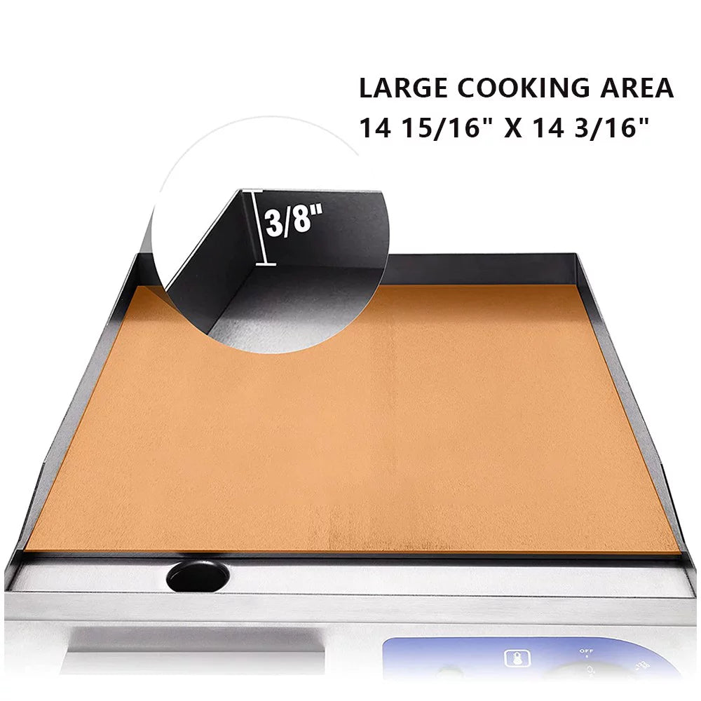 14" Countertop Electric Griddle for Pancakes Pizzas Steaks Burgers Bacon Breakfast Grilled Cheese (1500W)