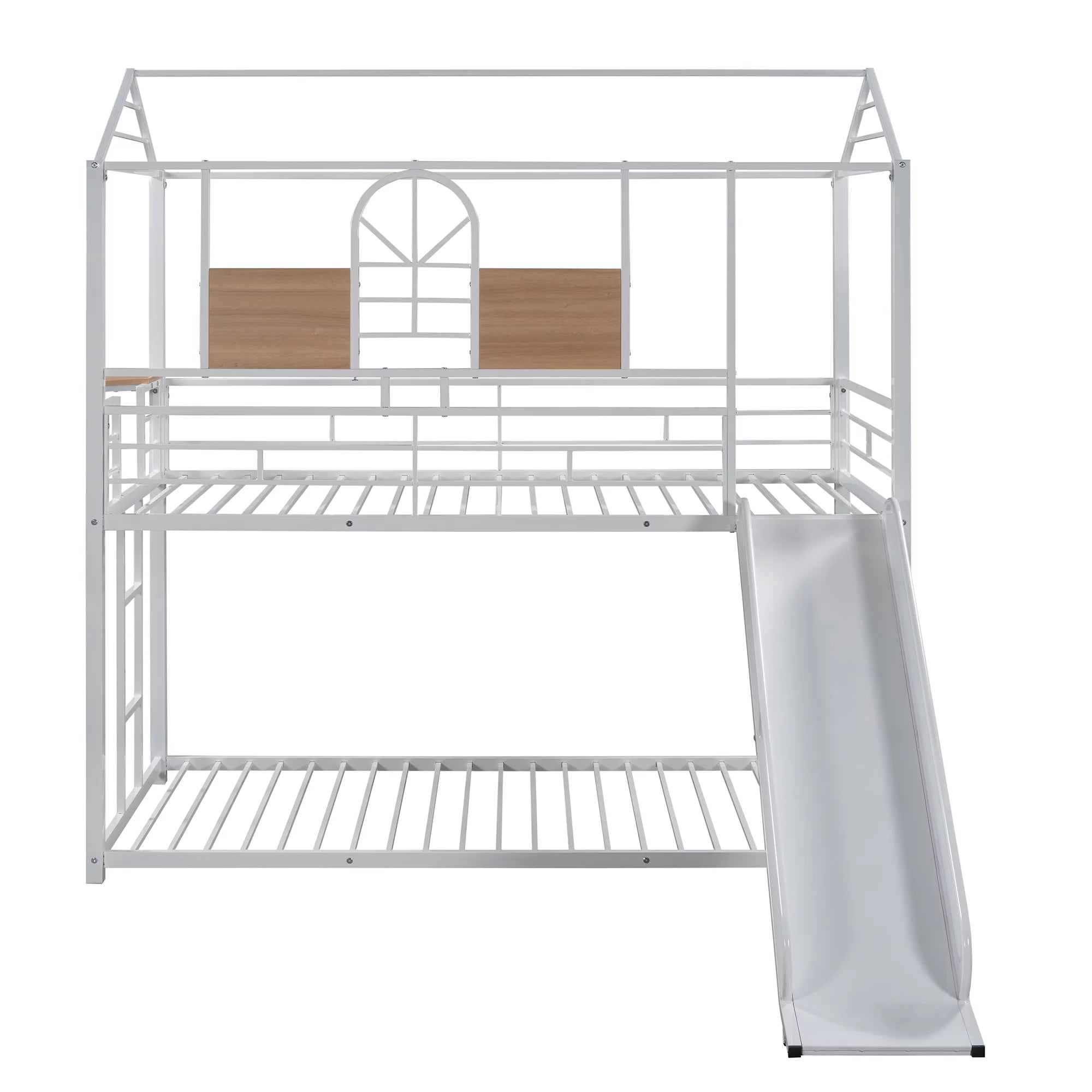 Bellemave Bunk Bed with Slide, Metal Twin Over Twin House Bunk Bed Frame with Ladder, Floor Kids Bunk Beds for Kids Boys Girls Teens (White)