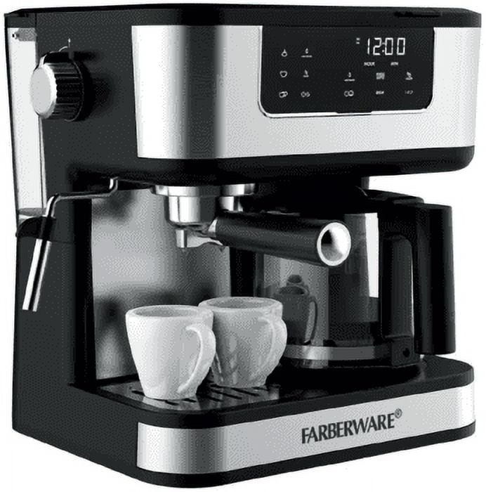 Farberware Dual Brew, 10 Cup Coffee + Espresso, Black and Stainless Finish, Touchscreen Display, New