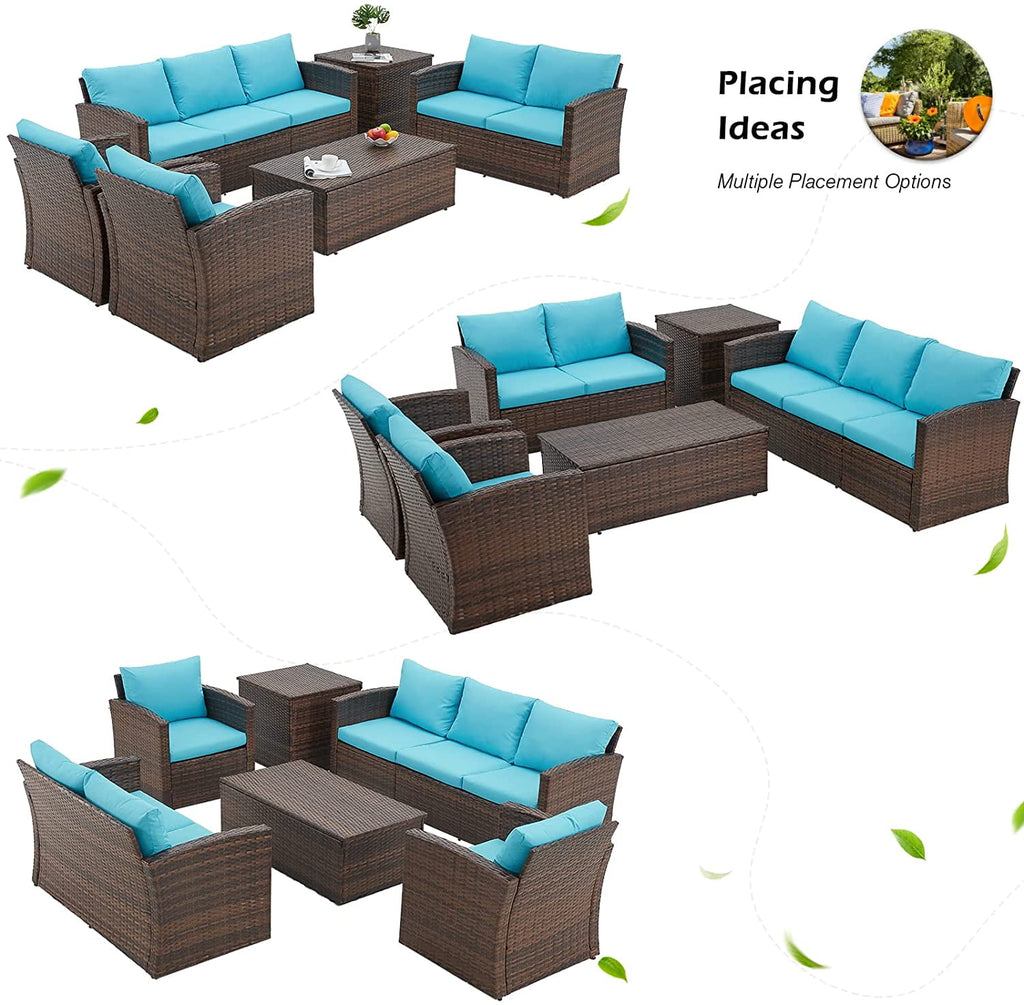 AECOJOY 6 Pieces Outdoor Furniture Set , Patio Rattan Wicker Sectional Sofa Conversation Set, Beige