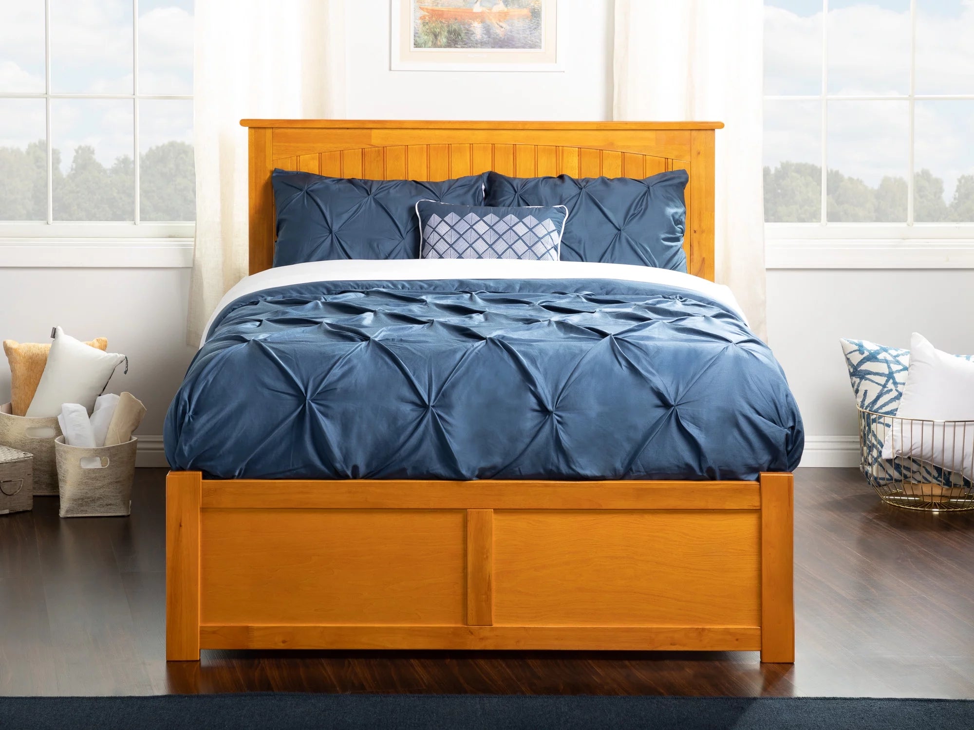 AFI Nantucket Full Size Platform Bed with Panel Footboard and Twin Size Trundle in Caramel Latte