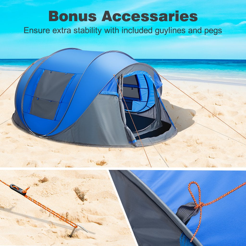 4 Person Pop Up Tents for Camping, CoPedvic Waterproof Instant Family Tents Upgraded Large Size with 2 Doors, Blue