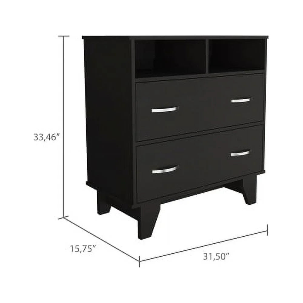 2-Drawer 2-Shelf Dresser Black Wengue