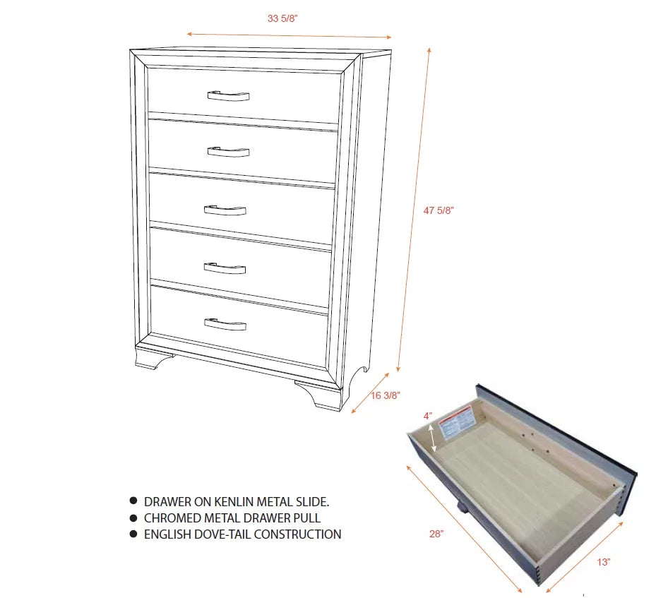 5 Piece Queen Size Modern Gray Wood With Upholstered Tufted Faux Leather Headboard Panel Bedroom Set (Bed, Dresser & Mirror, Chest, Nightstand)