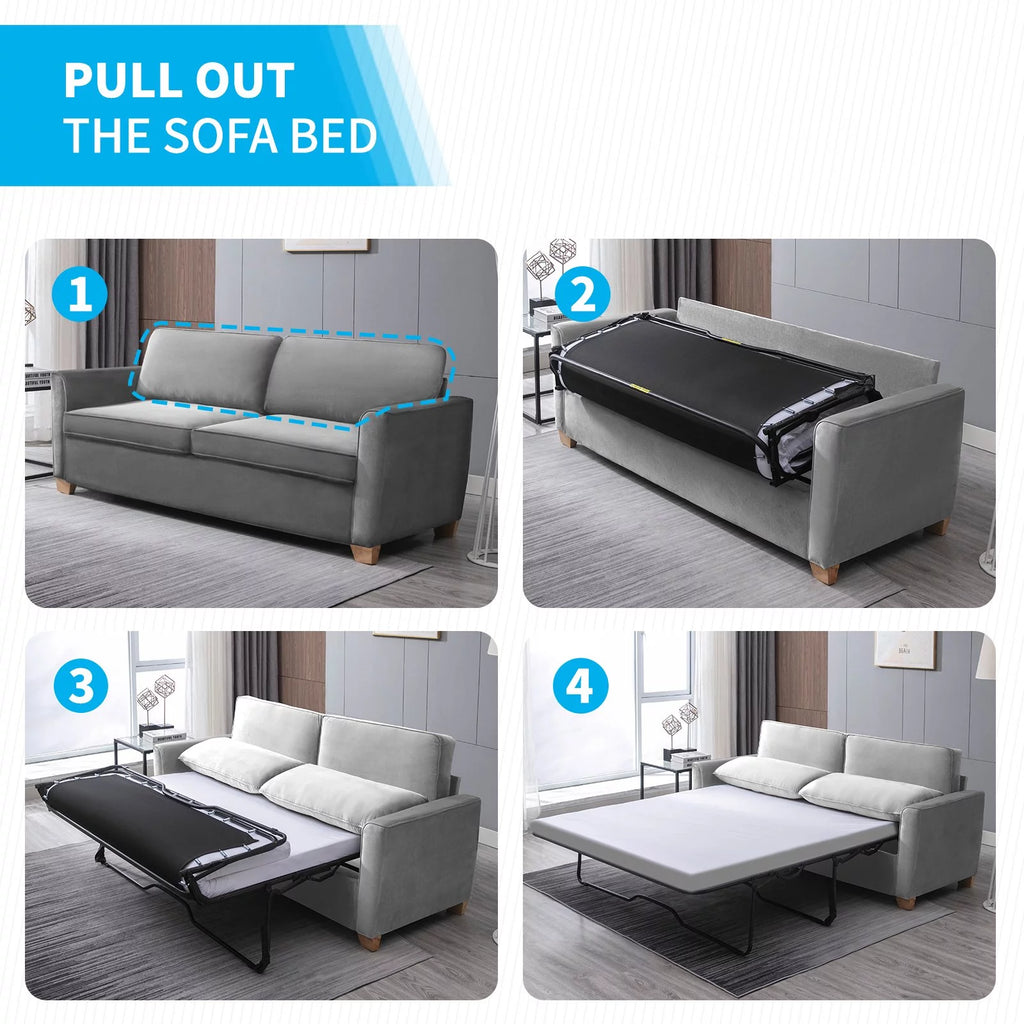 BALUS 2-in-1 Sofa Bed, Full Pull-out Sofa Bed, Sofa Bed with Foam  Mattress, Loveseat Sofa Bed for Living Room, Bedroom, Office, Small Space, Light  Gray