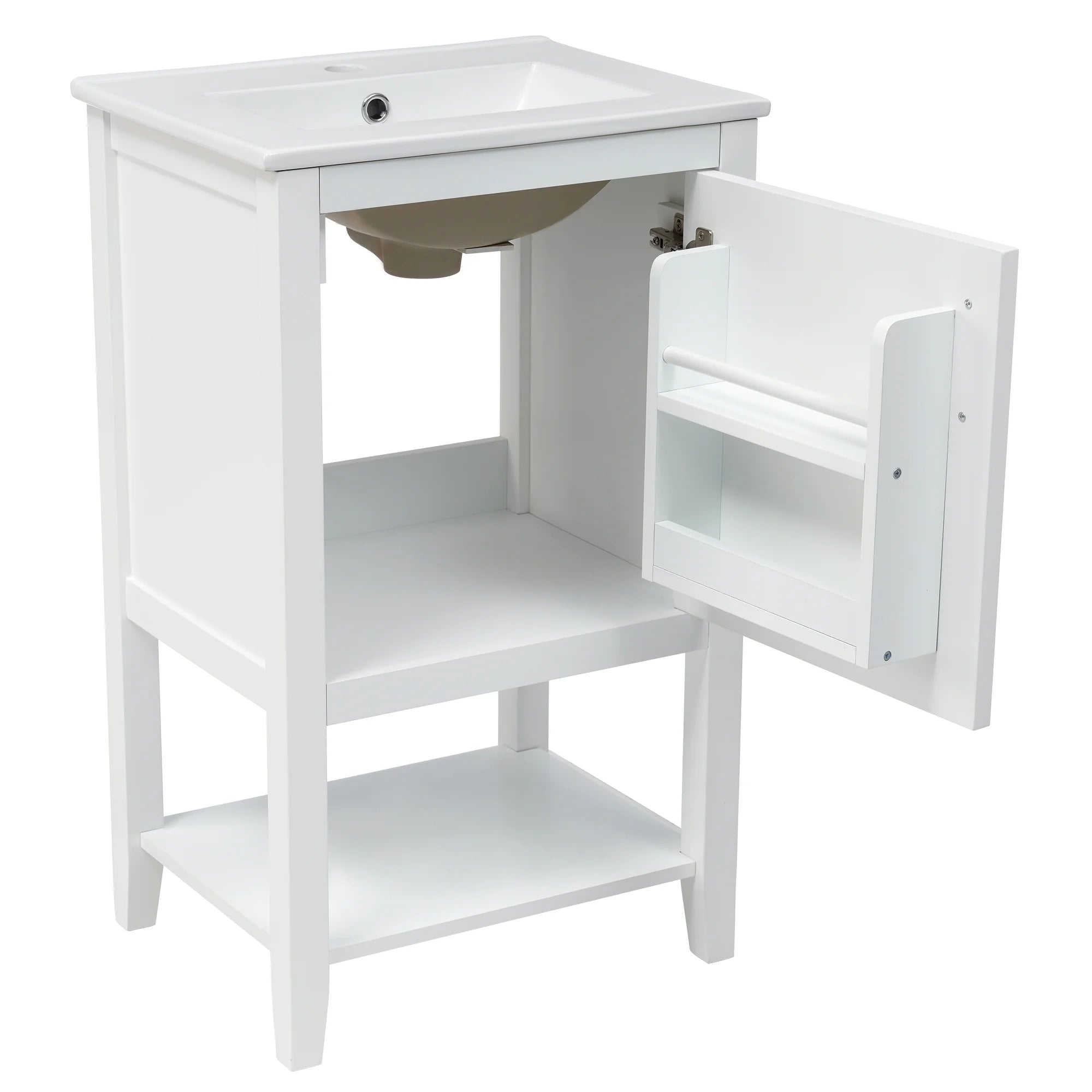20" Bathroom Vanity with Sink, Freestanding Bathroom Storage Cabinet with Door and Open Shelf Rack, Solid Wood Cabinet Basin Vessel Sink Set