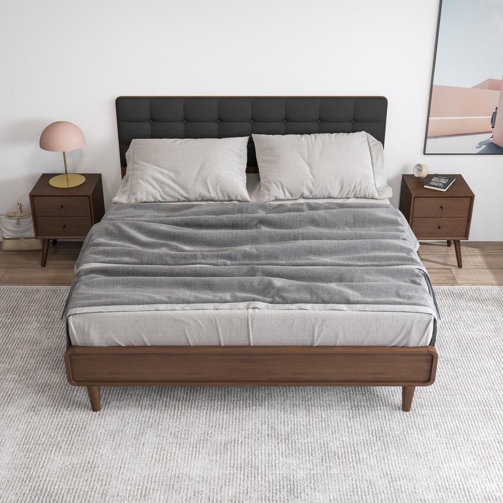 Angelica Mid Century Modern Gray Fabric Upholstered King Platform Bed