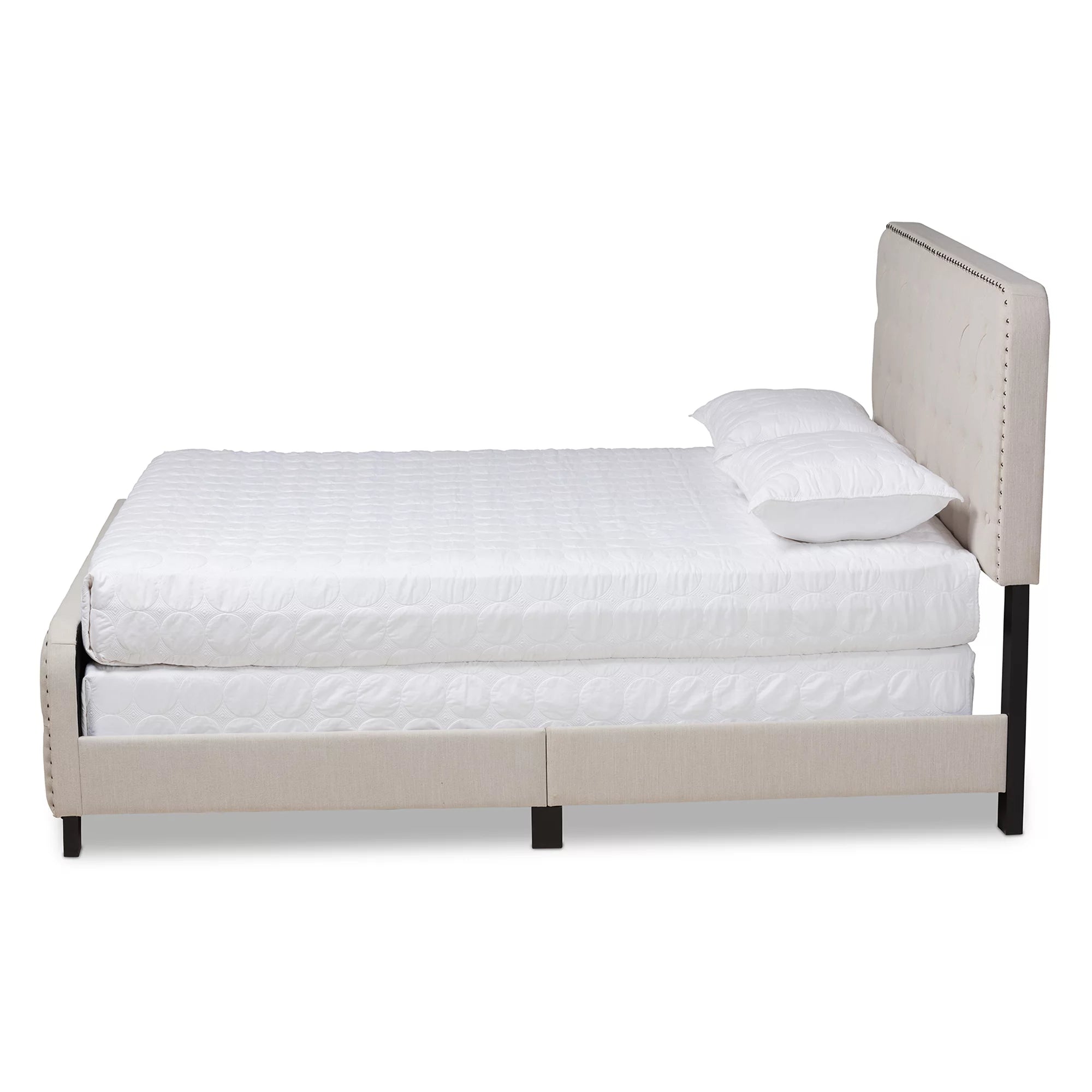 Baxton Studio Annalisa Modern Transitional Beige Fabric Upholstered Button Tufted Full Size Panel Bed