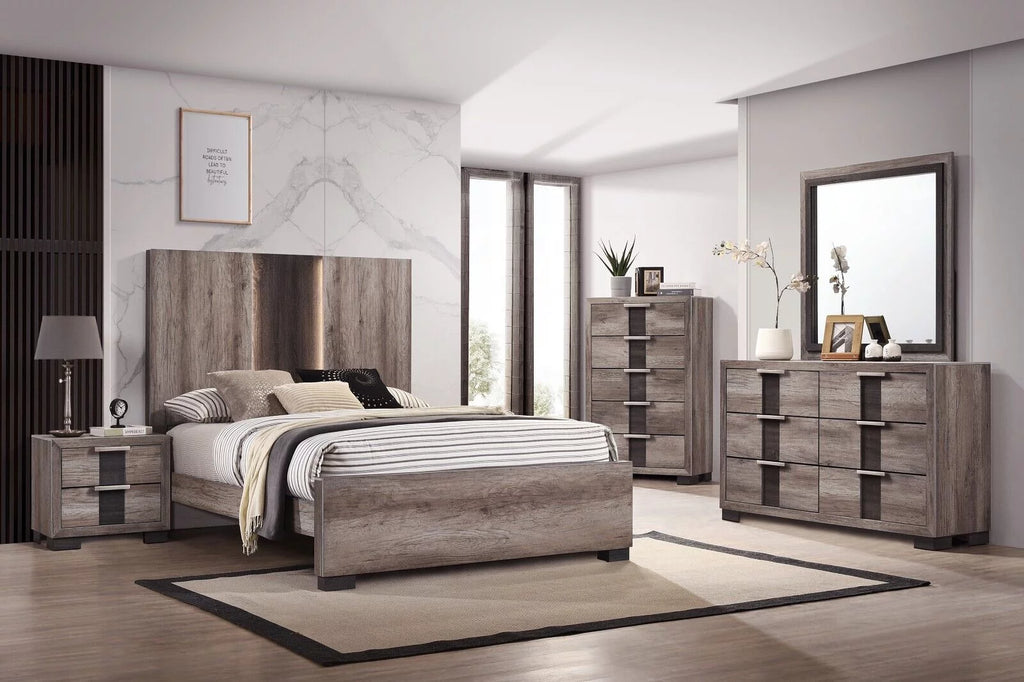 6Pc Beautiful Master Bedroom Suite Gray/Black Finish King Size Sleek Bed Set Solid Wood