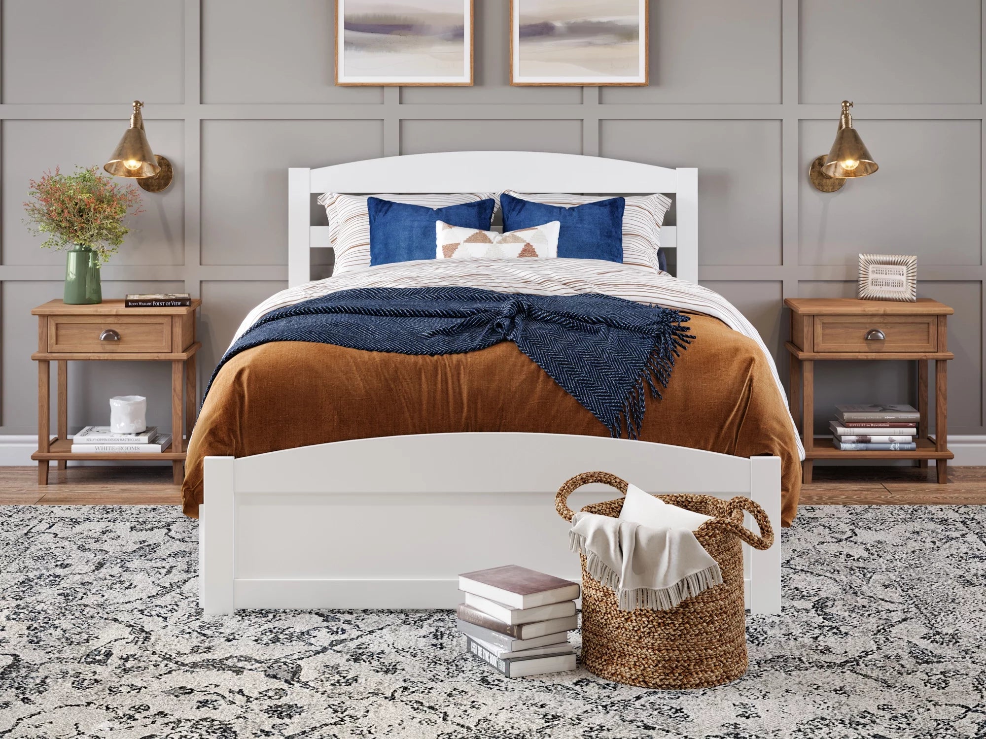 AFI Warren Queen Wood Platform Bed with Headboard Footboard & Twin XL Trundle, White