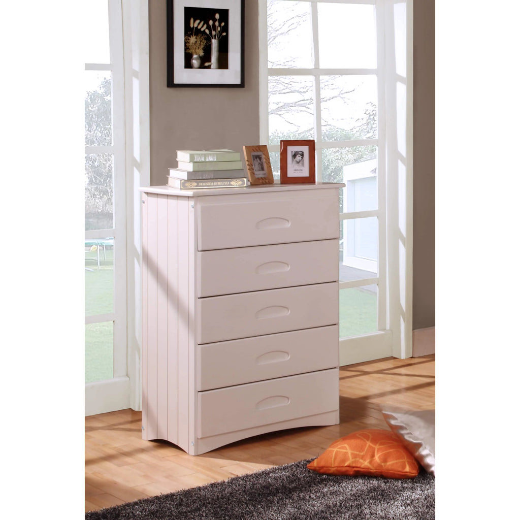 American Furniture Classics Model 0255, Solid Pine Five Drawer Chest in White