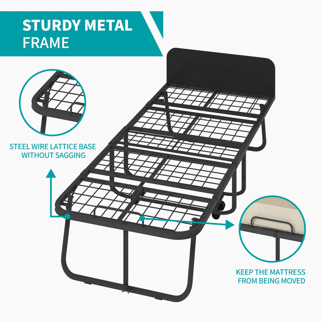 BALUS Extra Thick Folding Bed with Universal Wheels, Foam Mattress and Metal Frame, Movable Daybed, 74.8"L