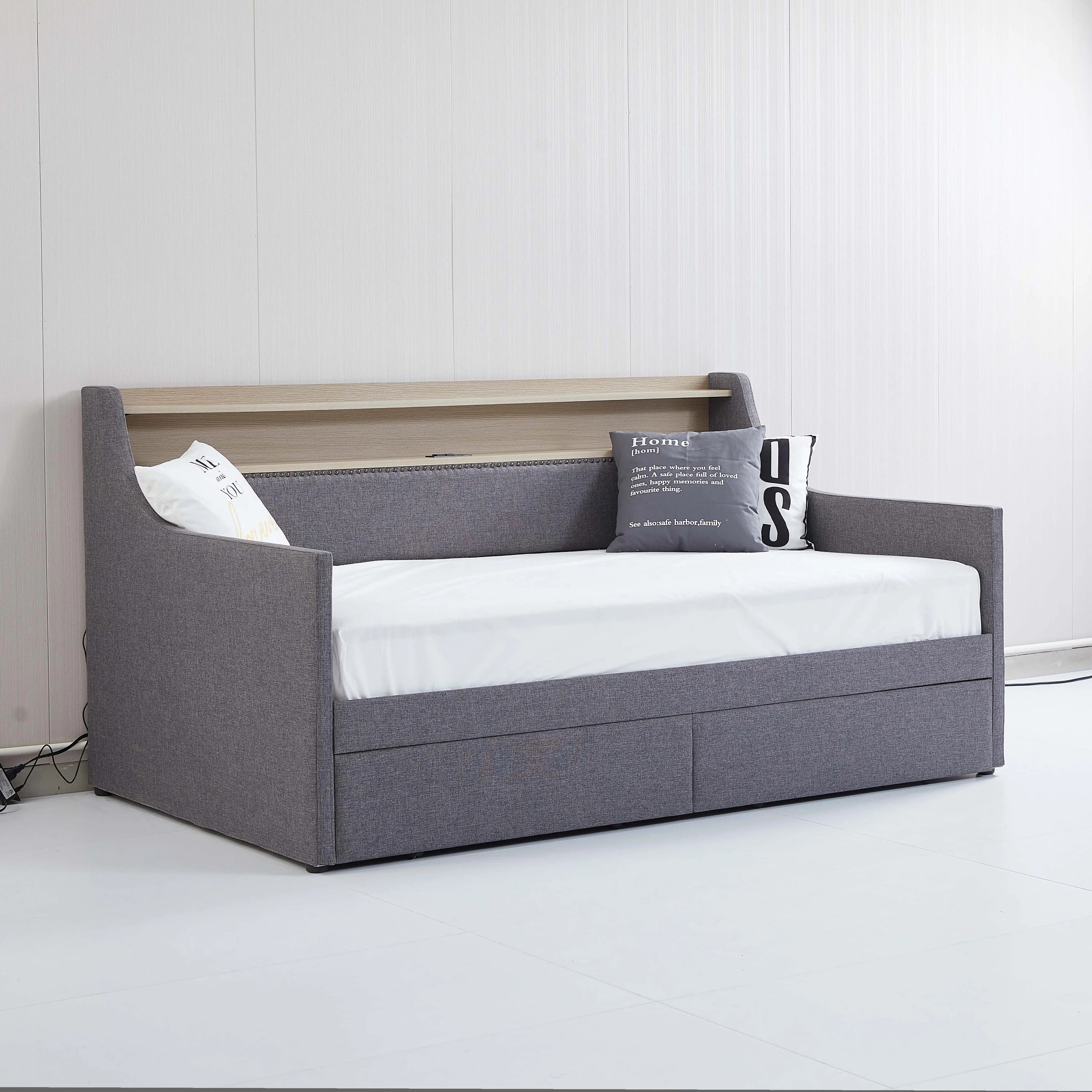 Belin Twin Size Daybed  with Charging Station and LED - Gray