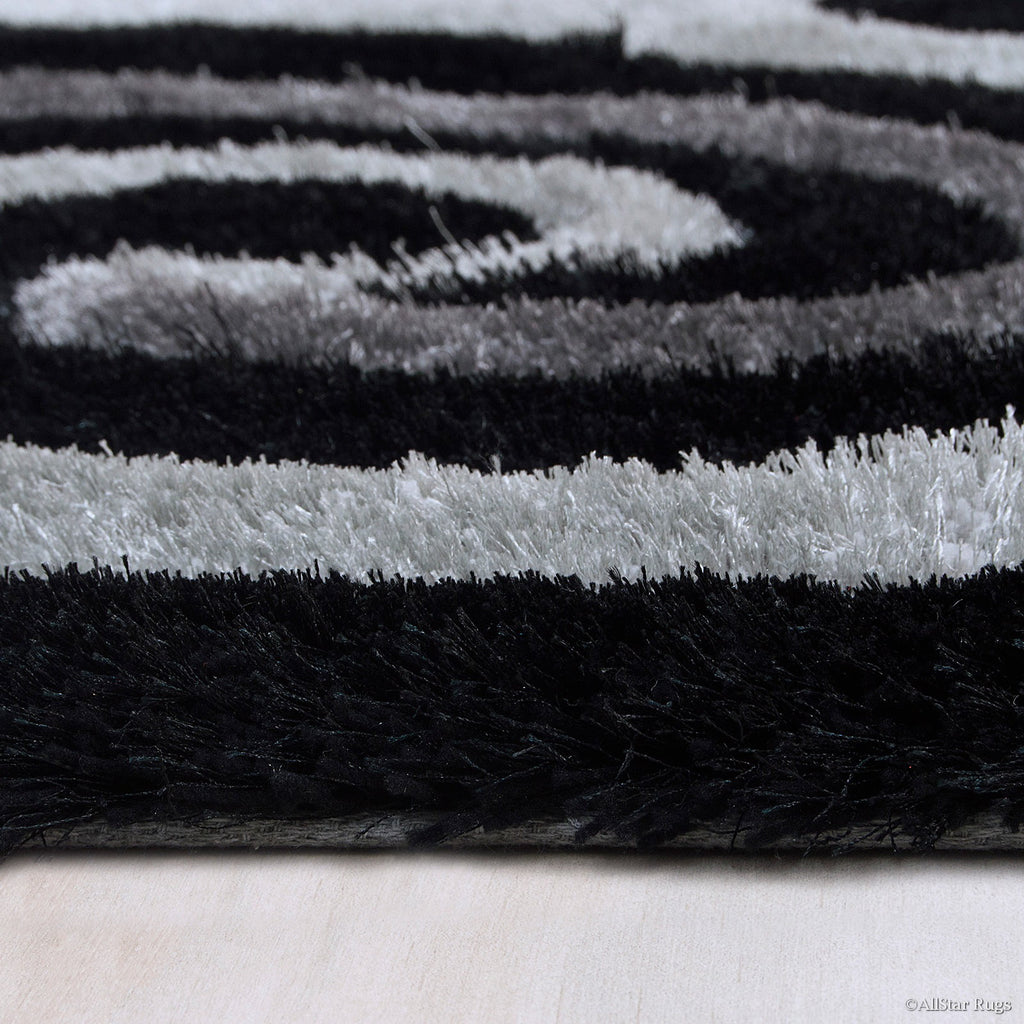 Allstar Grey Shaggy Area Rug with 3D Black Spiral Design. Contemporary Formal Hand Tufted (7' 6" x 10' 5")