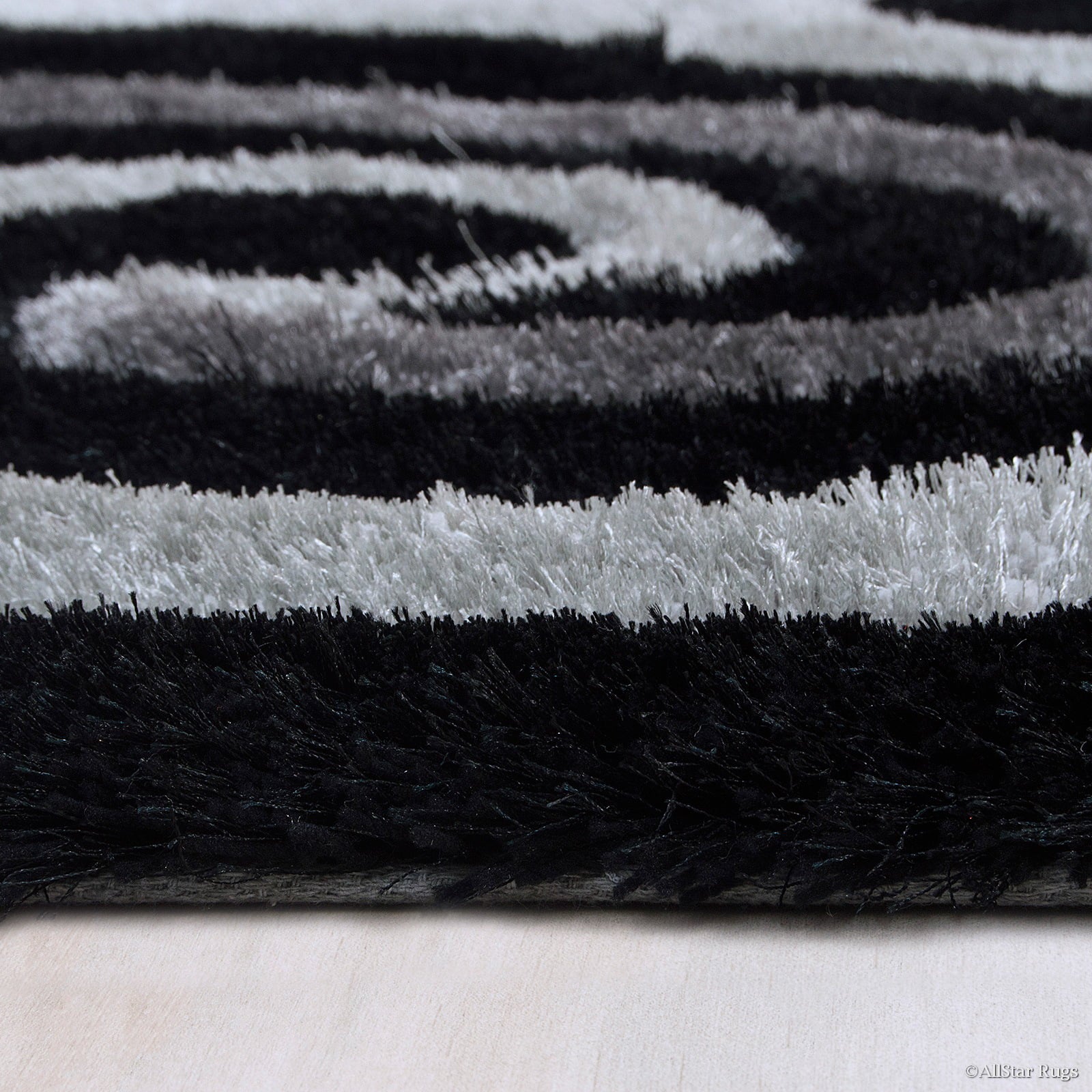 Allstar Grey Shaggy Area Rug with 3D Black Spiral Design. Contemporary Formal Hand Tufted (7' 6" x 10' 5")