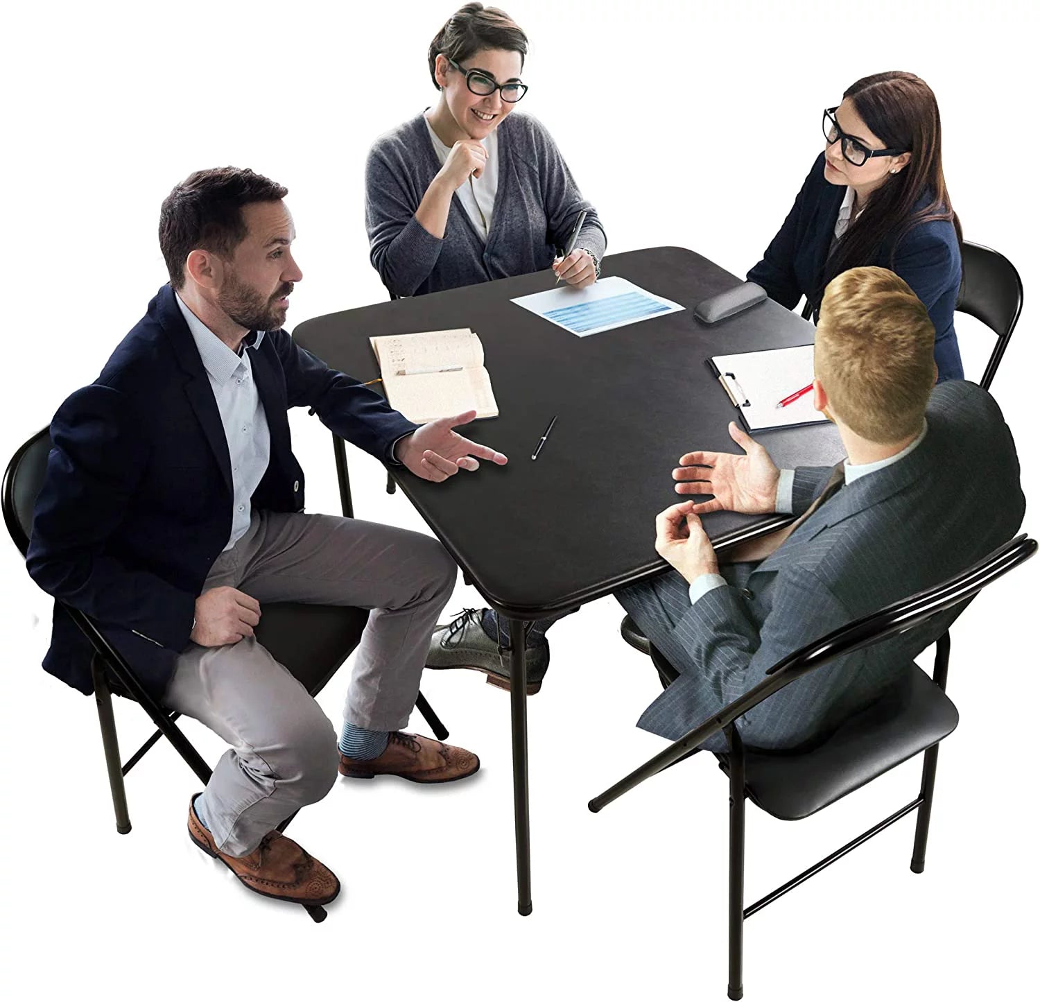 34 Inch Square Folding Card Table and 4 Folding Chair Furniture Set for Indoor and Outdoor Events, Black