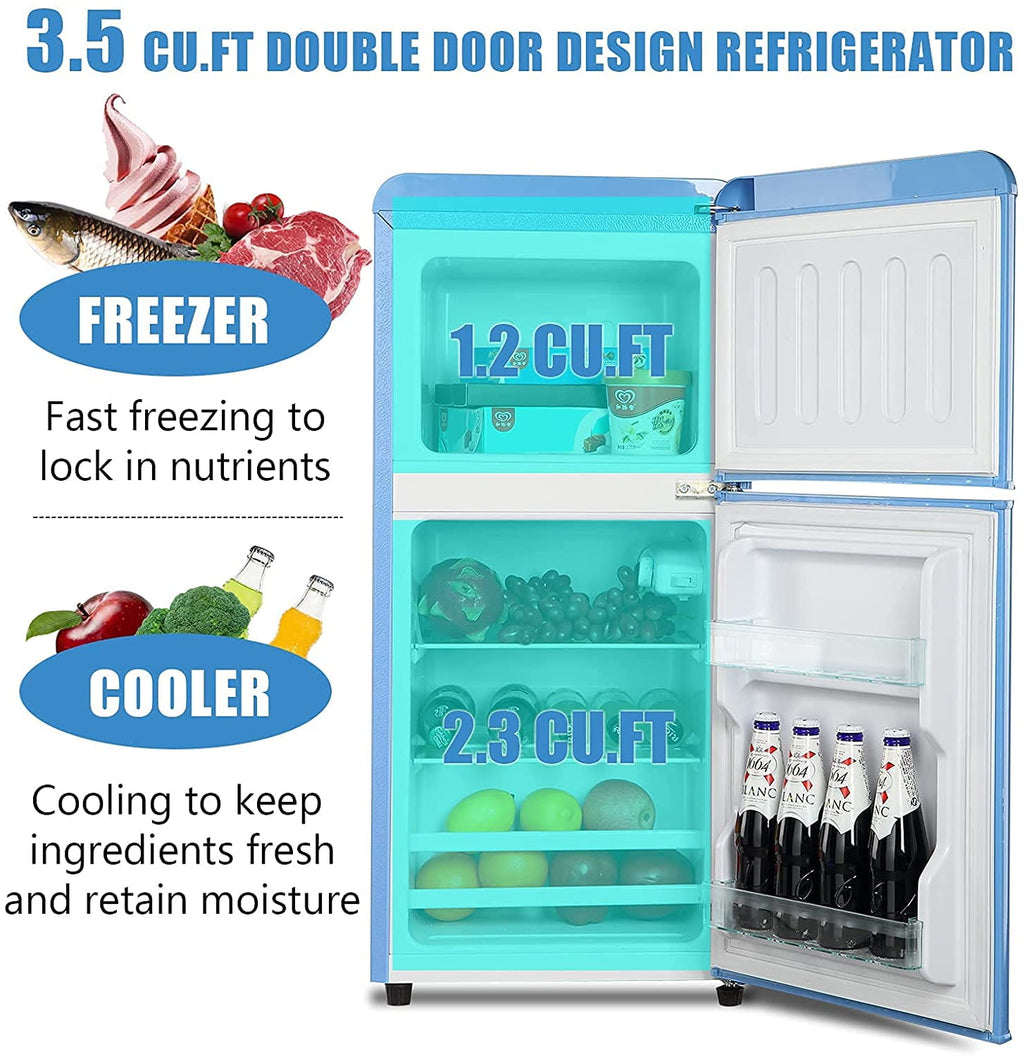 3.5Cu.ft Compact Refrigerator, Krib Bling Fridge with Dual Door Small Refrigerator with Freezer, Black