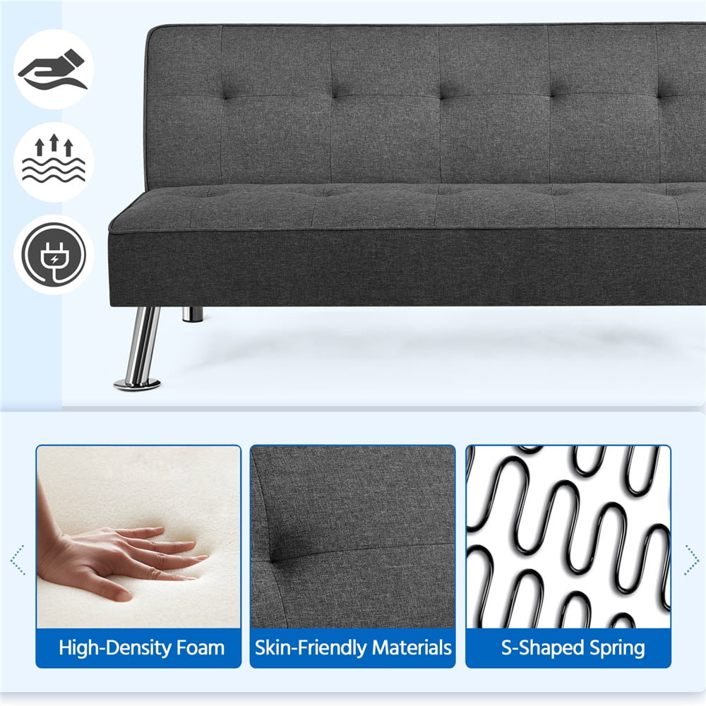 Alden Design Modern Fabric Convertible Futon with USB, Blue