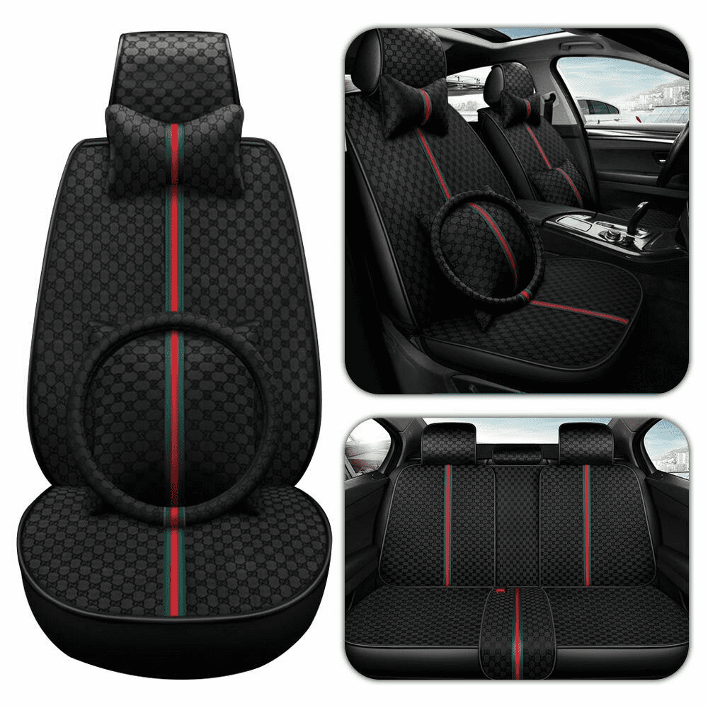 Aotiyer Universal Car Seat Covers 5PCS Full Set Car Seat Covers Accessories Breathable Leather Automotive Seat Covers for Most Cars SUVs Pick-up Trucks