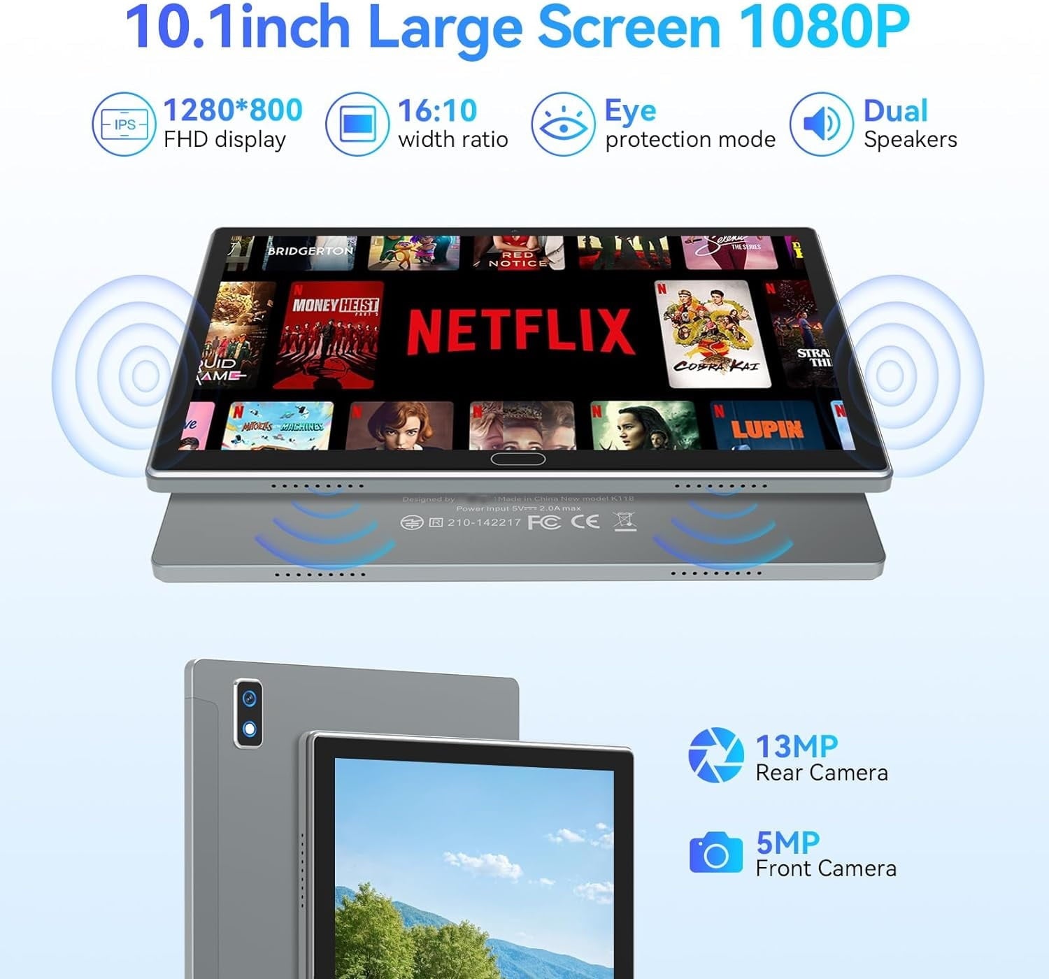 2024 Newest Android 13 Tablet with Keyboard, 10.1 inch Tablet,4 + 64GB Storage, Octa-Core, Android Tablet with Dual Camera, Google GMS Certified, Wifi, Bluetooth 4.2, 2-in-1 Android Tablets by DOMATON