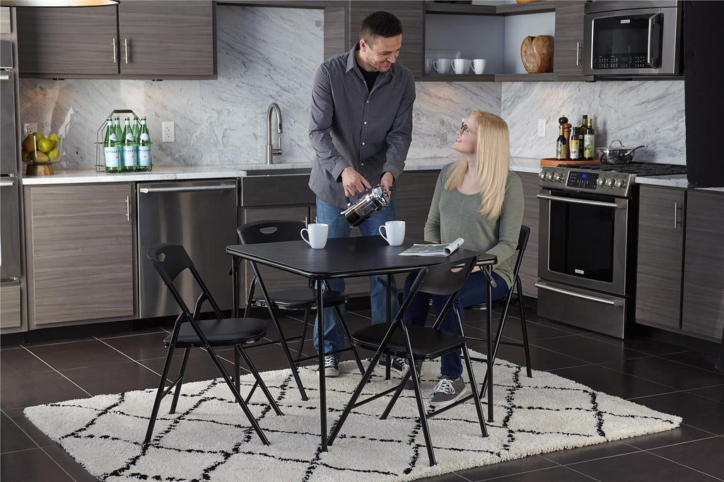 5 Piece Folding Table and Chair Set Steel Frame Black