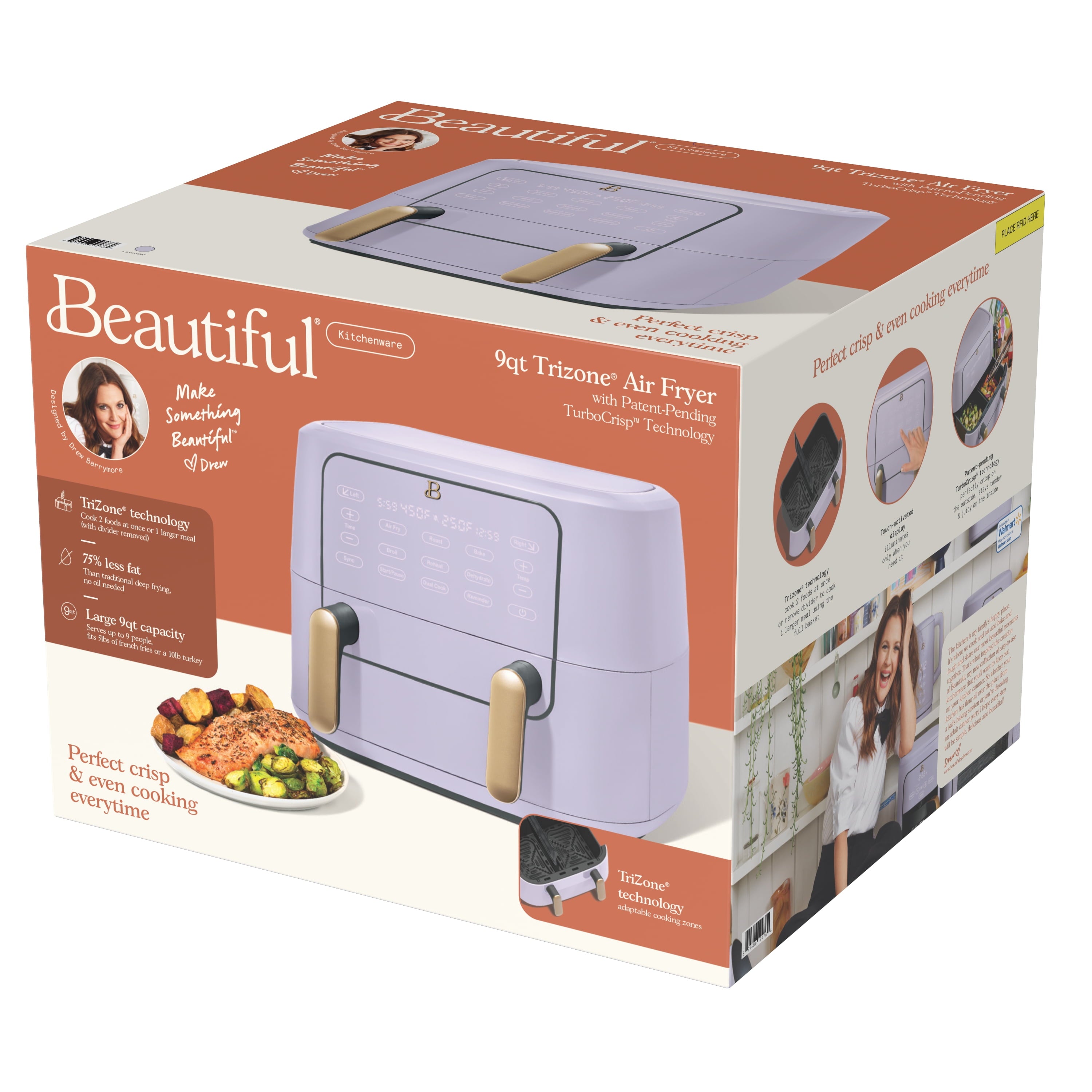 Beautiful 9 QT TriZone Air Fryer, White Icing by Drew Barrymore