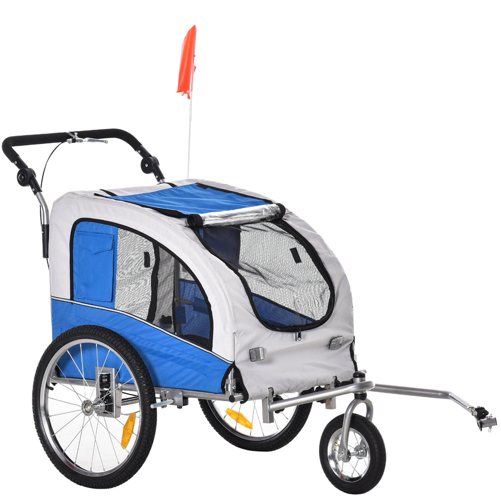 Aosom Dog Bike Trailer 2-In-1 Pet Stroller with Canopy and Storage Pockets, White