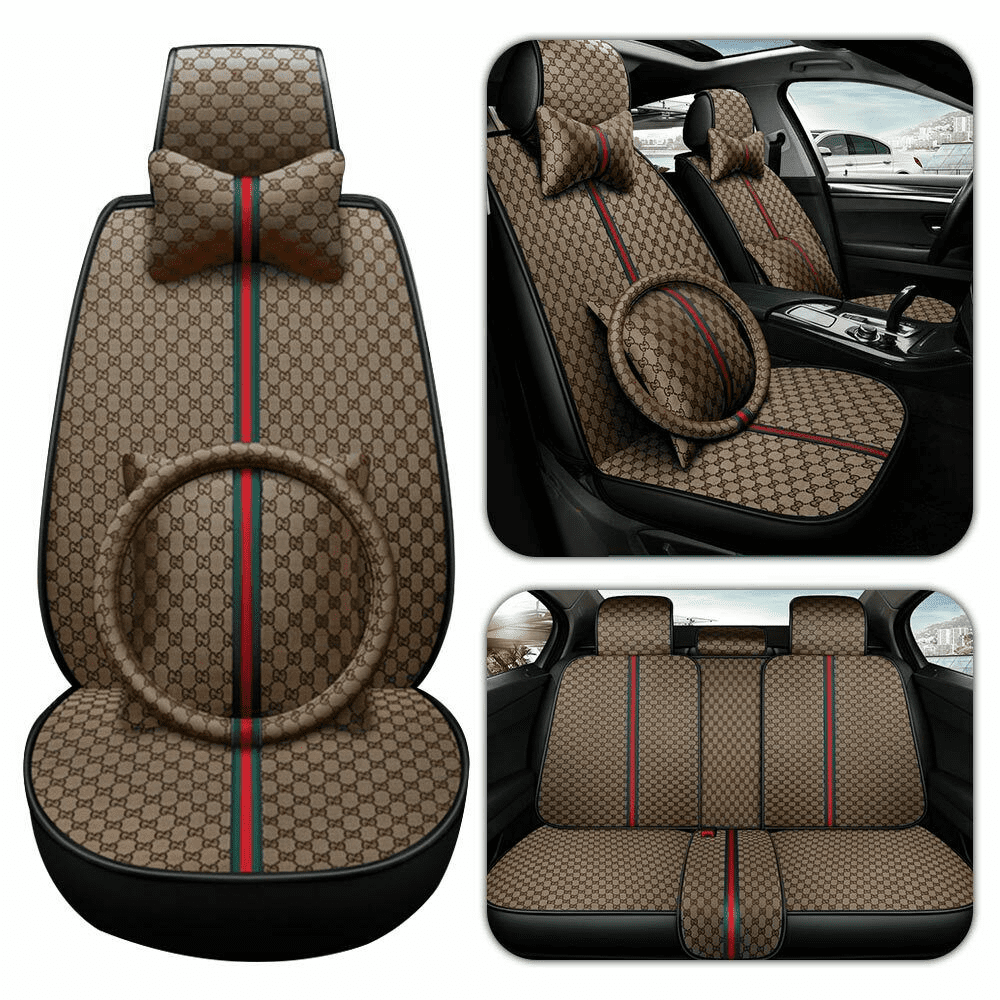 Aotiyer Universal Car Seat Covers 5PCS Full Set Car Seat Covers Accessories Breathable Leather Automotive Seat Covers for Most Cars SUVs Pick-up Trucks