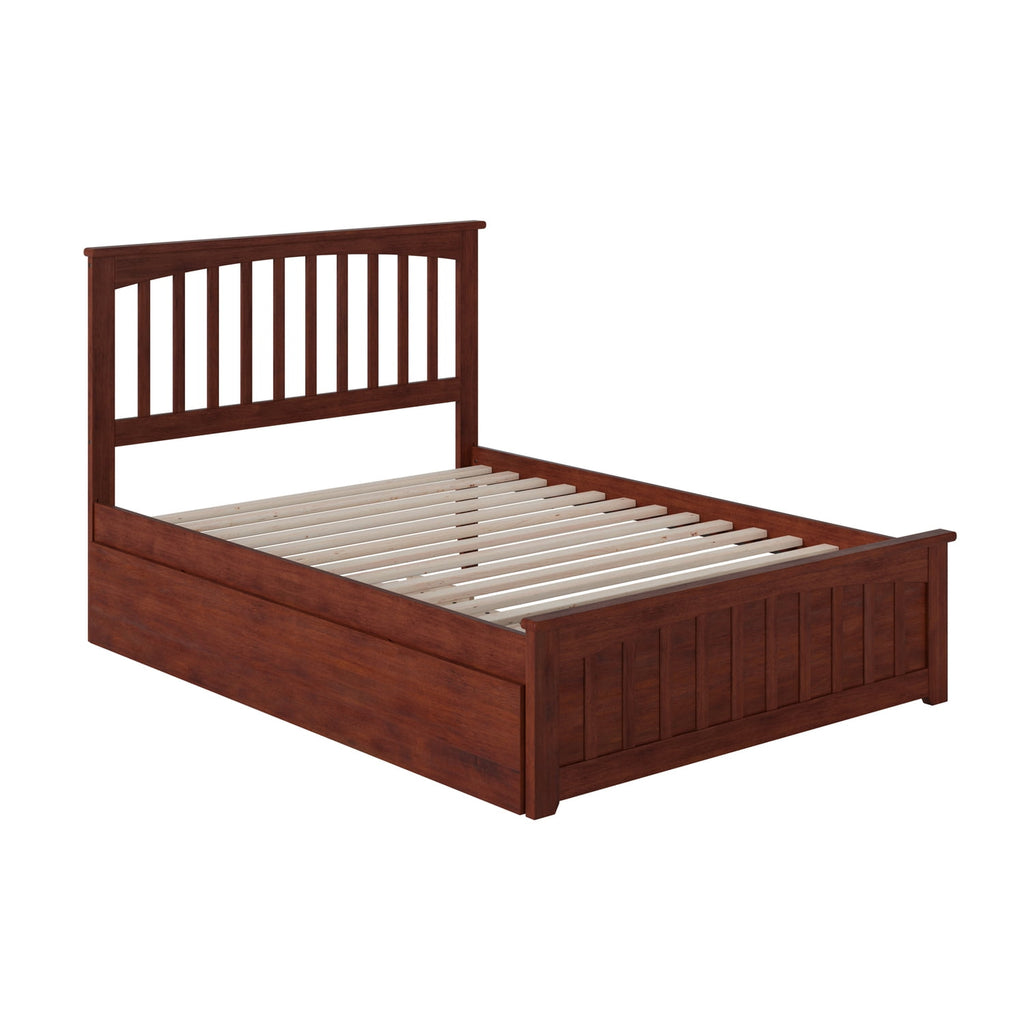 AFI Mission Full Platform Bed with Footboard and Twin Trundle in Walnut